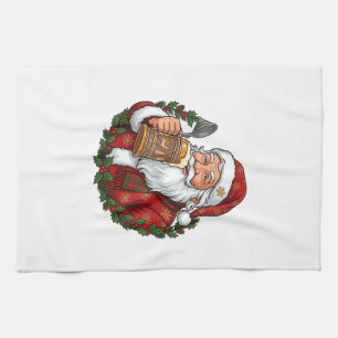 Christmas Santa Claus Holding Beer Glass Tea Towel