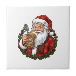 Christmas Santa Claus Holding Beer Glass Tile