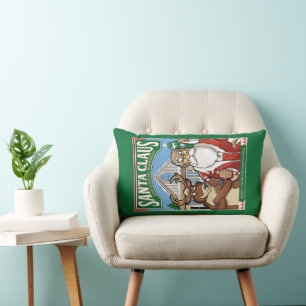 Christmas Santa Claus & Kickin' Reindeer Snowing Lumbar Cushion