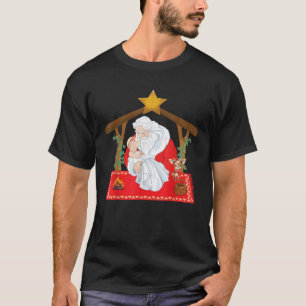 Christmas Santa Claus Kneeling with Baby Jesus  T-Shirt
