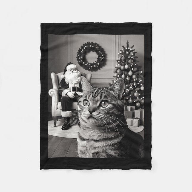 Christmas Santa Claus Merry X-mas Funny Cat Selfie Fleece Blanket (Front)