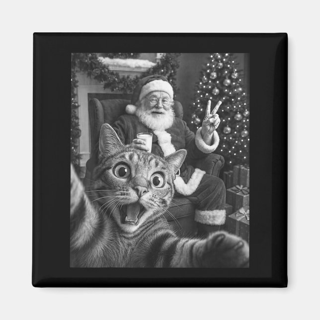 Christmas Santa Claus Merry X-mas Funny Cat Selfie Magnet (Front)