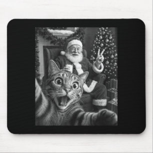 Christmas Santa Claus Merry X-mas Funny Cat Selfie Mouse Pad