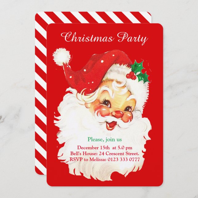 Christmas Santa Claus on Red Party Invitation (Front/Back)