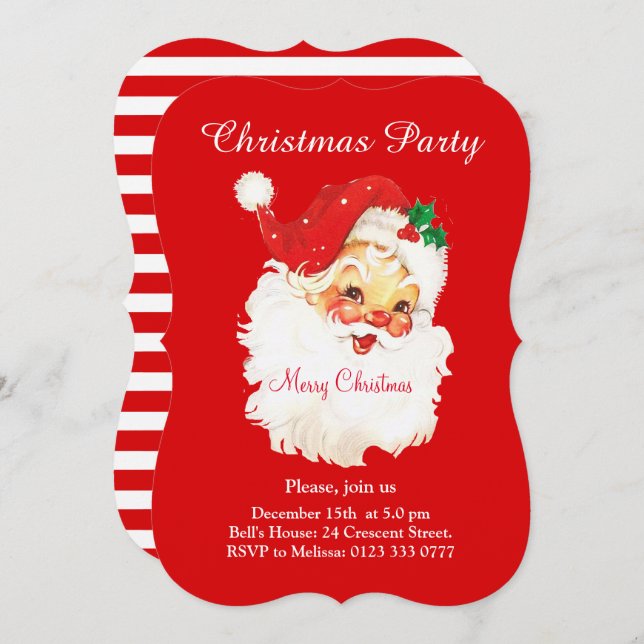 Christmas Santa Claus on Red Party Invitation (Front/Back)