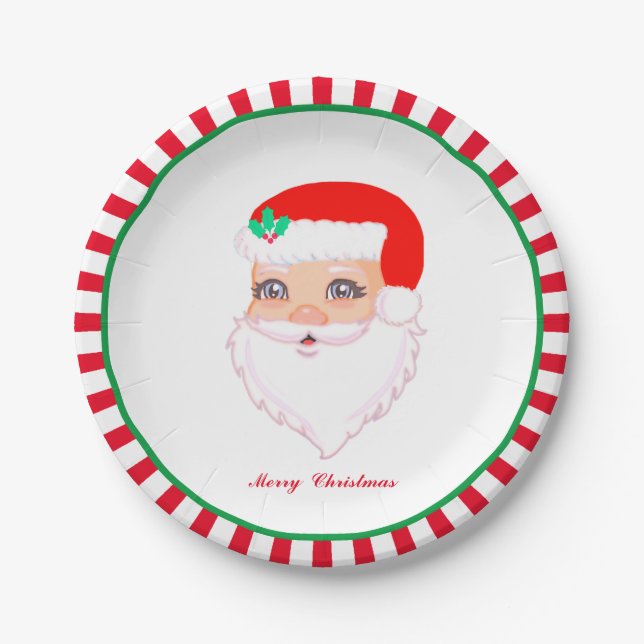 Christmas Santa Claus on White Paper Plate (Front)