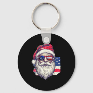 Christmas Santa Claus Patriotic Usa Sungles In Jul Key Ring
