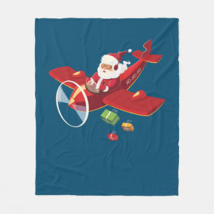 Christmas Santa Claus Pilot Flying Aeroplane Gift Fleece Blanket