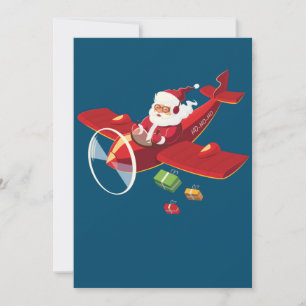 Christmas Santa Claus Pilot Flying Aeroplane Gift Invitation