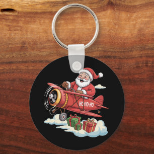 Christmas Santa Claus Pilot Flying Aeroplane Gift Key Ring