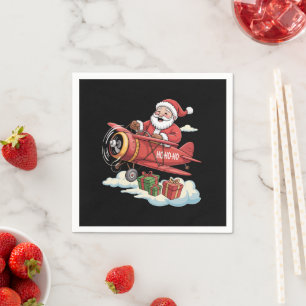 Christmas Santa Claus Pilot Flying Aeroplane Gift Napkin