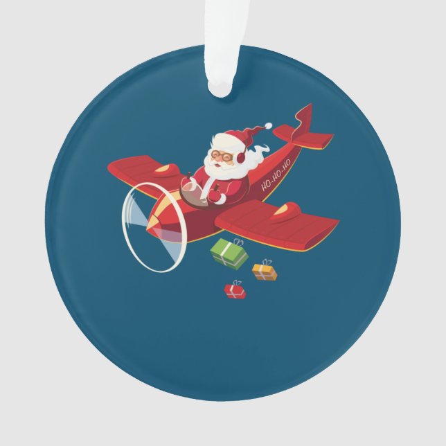 Christmas Santa Claus Pilot Flying Aeroplane Gift Ornament (Front)