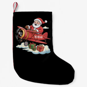 Christmas Santa Claus Pilot Flying Aeroplane Gift Small Christmas Stocking