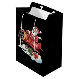 Christmas Santa Claus Pilot Flying Airplane Gift Medium Gift Bag