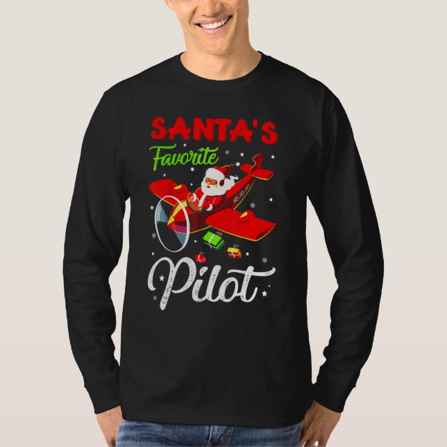 Christmas Santa Claus Pilot Flying Airplane T-Shirt (Front)