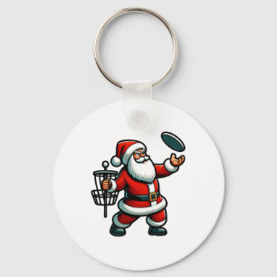 Christmas Santa Claus Playing Disc Golf Pajama Xma Key Ring