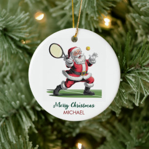 Christmas Santa claus playing tennis Personalized Ceramic Tree Decoration