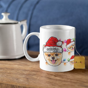 Christmas Santa Claus Pomeranian Pet Dog Head Coffee Mug