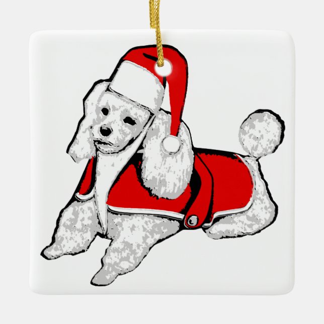 christmas santa claus poodle ceramic ornament (Front)