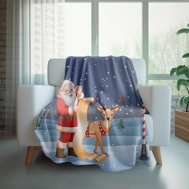 Christmas Santa Claus Reindeer Cute Winter Fleece Blanket (Creator Uploaded)