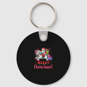 Christmas Santa Claus Riding a Unicorn Tank Top Key Ring