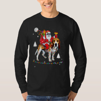Christmas Santa Claus Riding Beagles Lights Xmas H T-Shirt