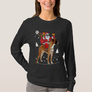 Christmas Santa Claus Riding Boxer Dog Lights Xmas T-Shirt