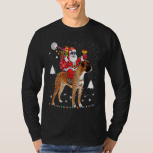 Christmas Santa Claus Riding Boxer Dog Lights Xmas T-Shirt