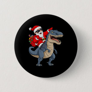 Christmas Santa Claus Riding Dinosaur T Rex Boys K 6 Cm Round Badge