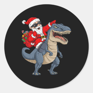 Christmas Santa Claus Riding Dinosaur T Rex Boys K Classic Round Sticker
