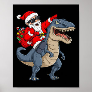 Christmas Santa Claus Riding Dinosaur T Rex Boys K Poster