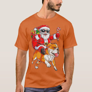 Christmas Santa Claus Riding English Bulldog Xmas  T-Shirt