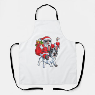 Christmas Santa Claus Riding French Bulldog Xmas B Apron