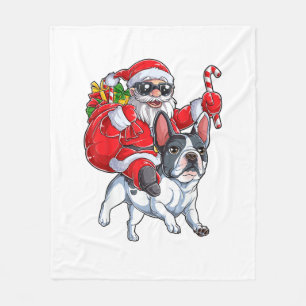 Christmas Santa Claus Riding French Bulldog Xmas B Fleece Blanket