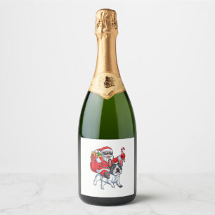 Christmas Santa Claus Riding French Bulldog Xmas B Sparkling Wine Label