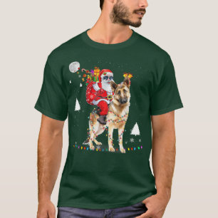 Christmas Santa Claus Riding German Dog Lights Xma T-Shirt