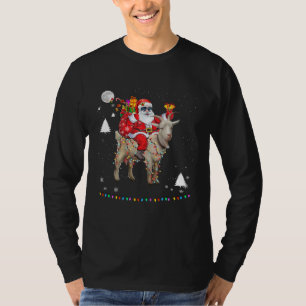 Christmas Santa Claus Riding Goat Lights Xmas Holi T-Shirt