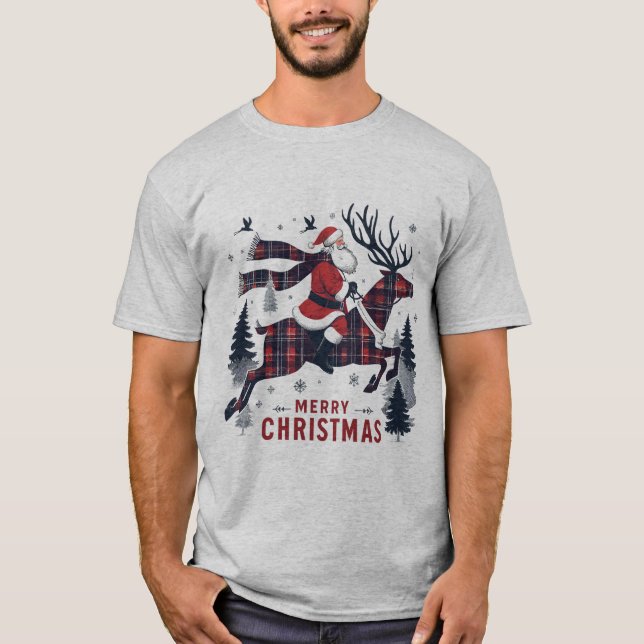 Christmas Santa Claus riding his reindeer T-Shirt (Front)