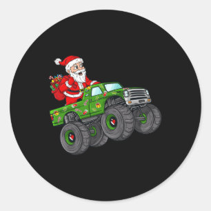 Christmas Santa Claus Riding In Monster Truck Boys Classic Round Sticker