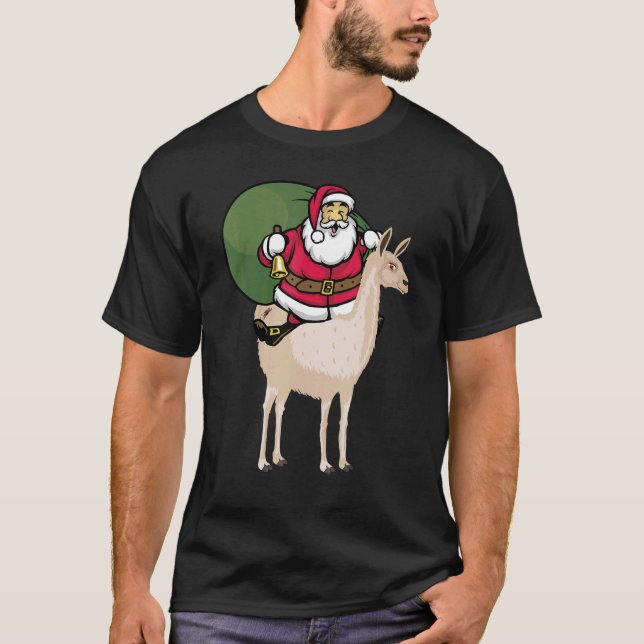 Christmas Santa Claus Riding Llama Santa Pajama T-Shirt (Front)