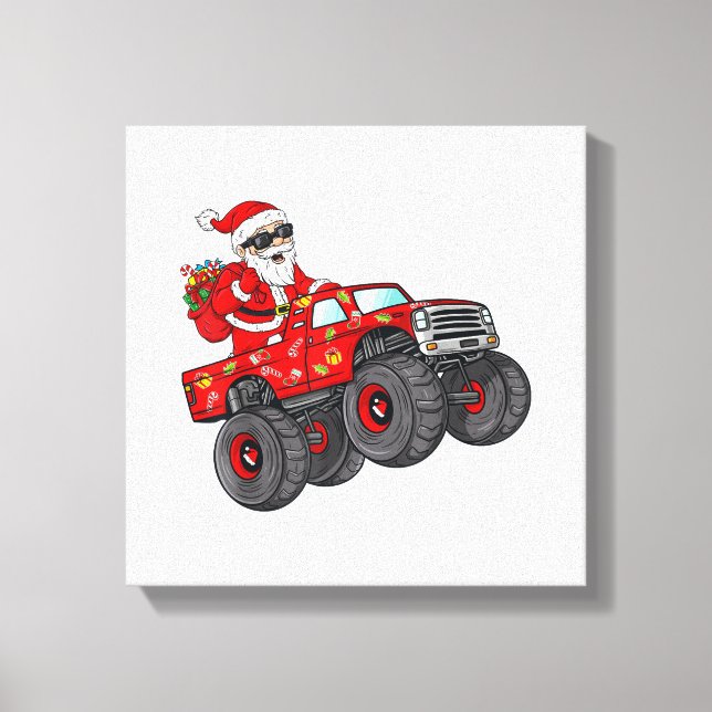 Christmas Santa Claus Riding Monster Truck Boys Ki Canvas Print (Front)