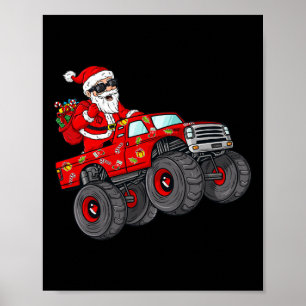 Christmas Santa Claus Riding Monster Truck Boys Ki Poster