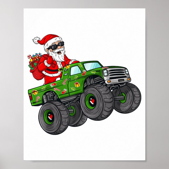 Christmas Santa Claus Riding Monster Truck Boys Ki Poster (Front)