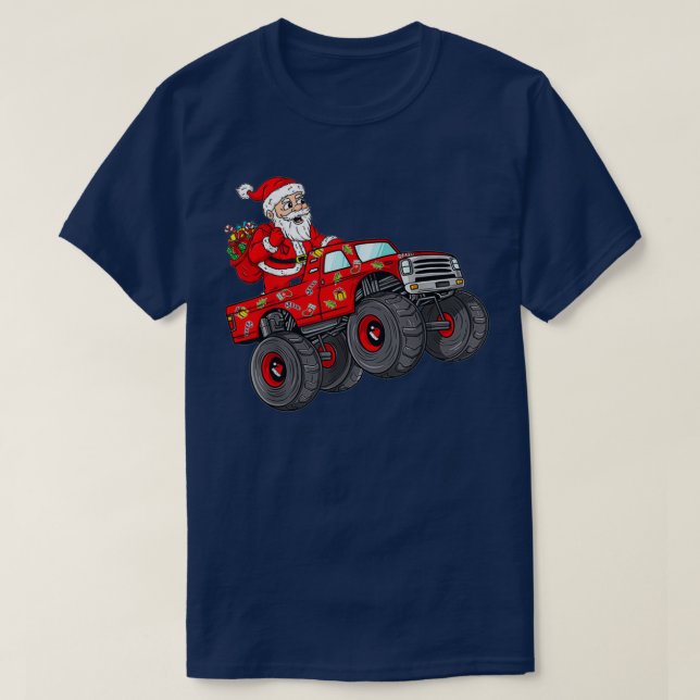 Christmas Santa Claus Riding Monster Truck Boys Ki T-Shirt (Design Front)