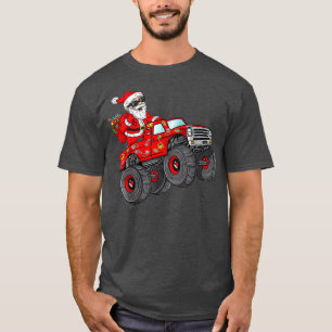 Christmas Santa Claus Riding Monster Truck Boys Ki T-Shirt
