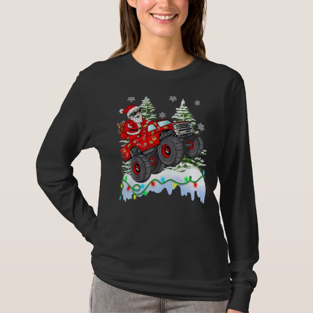 Christmas Santa Claus Riding Monster Truck  Christ T-Shirt (Front)