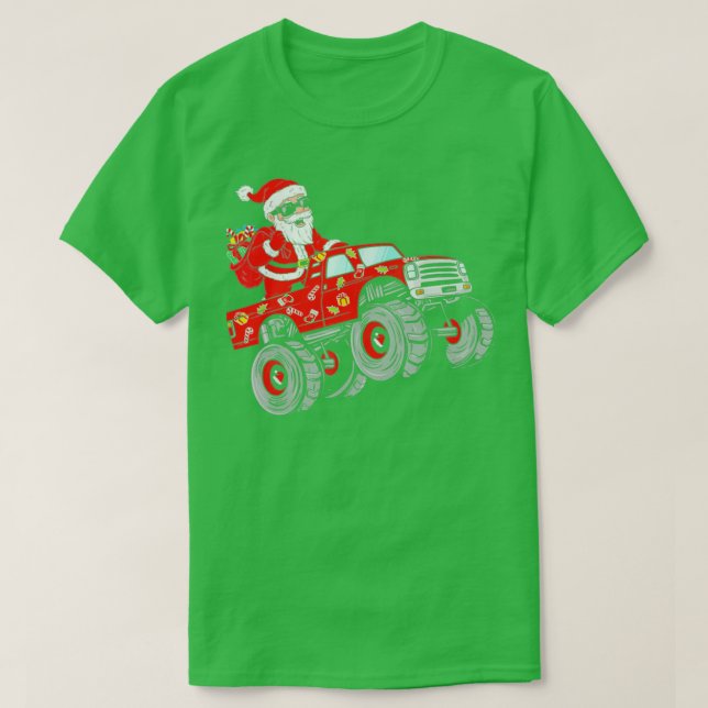 Christmas Santa Claus Riding Monster Truck T-Shirt (Design Front)