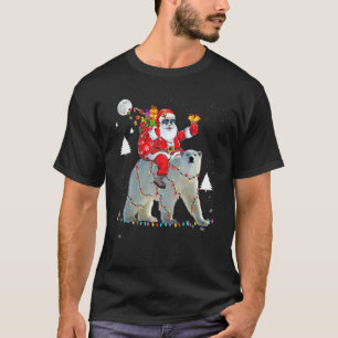 Christmas Santa Claus Riding Polar Bear Lights Xma T-Shirt