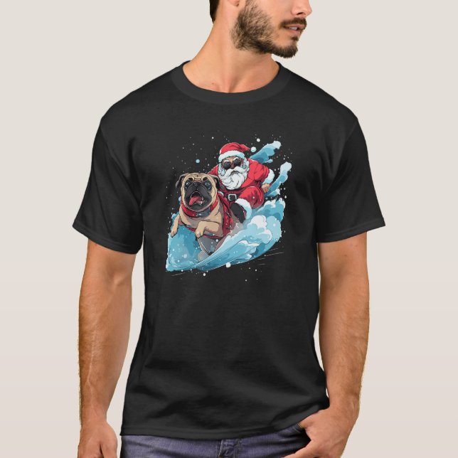 Christmas Santa Claus Riding Pug Xmas Boys Men Can T-Shirt (Front)