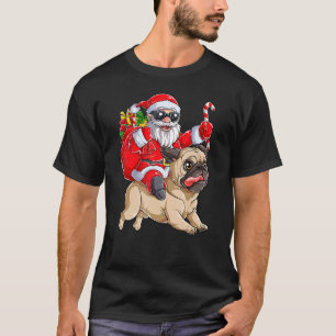 Christmas Santa Claus Riding Pug Xmas Boys Men Pug T-Shirt